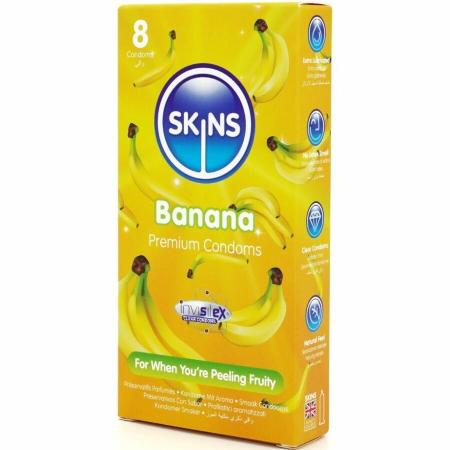 Skins Banana Premium Condoms 8-Pack - Scented, Extra Lubricated, Natural Fit