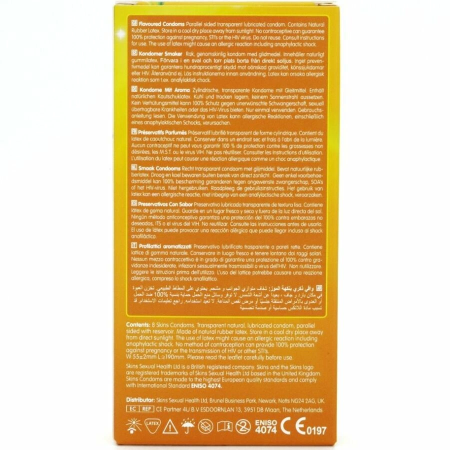 Skins Banana Premium Condoms 8-Pack - Scented, Extra Lubricated, Natural Fit