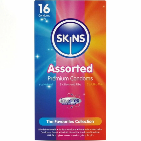 Skins Premium Assorted Latex Condoms Pack 16 pcs - Mixed Textures & Ultra-Thin