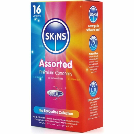 Skins Premium Assorted Latex Condoms Pack 16 pcs - Mixed Textures & Ultra-Thin
