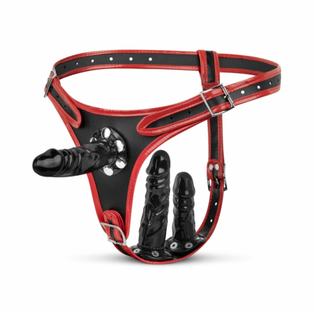 Fetish Collection Triple Harness System Adjustable Black/Red 54-106cm