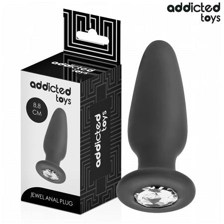 Addicted Toys Silicone Intimate Plug S with Decorative Jewel 8.8 cm Black