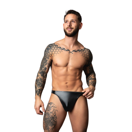 Male Power Liquid Onyx 2.0 Thong L/XL Black High-Shine Comfort Fit