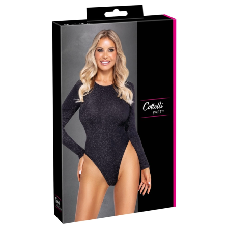 Cottelli PARTY Body Glitter XL - Silver Accent, Long Sleeve, Thong Style
