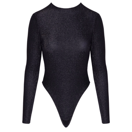 Cottelli PARTY Silver Glitter Long-Sleeve Thong Bodysuit M
