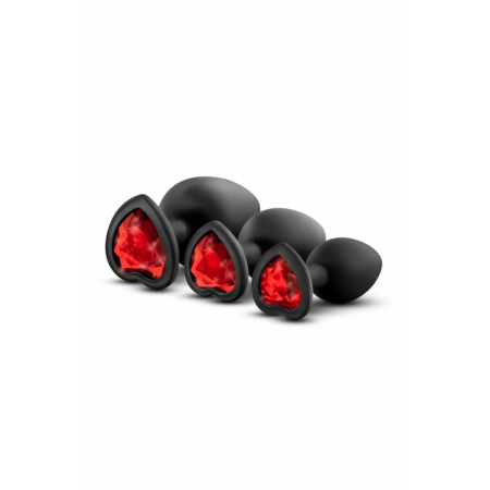 Blush Luxe Bling Plugs Training Kit Black with Red Gem Set S/M/L