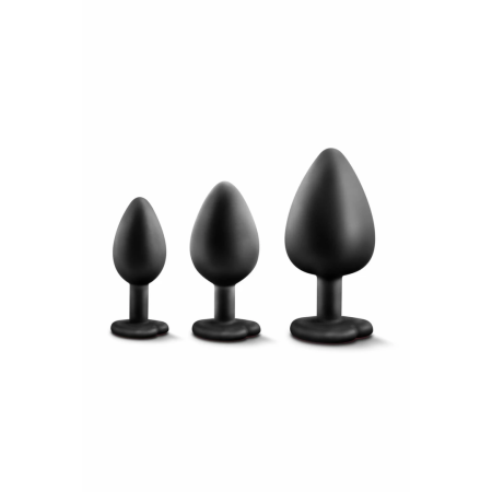 Blush Luxe Bling Plugs Training Kit Black with Red Gem Set S/M/L