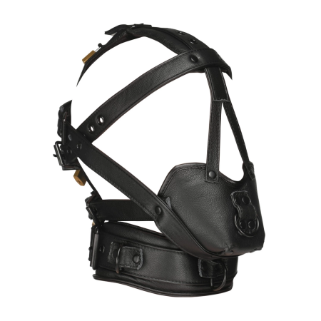 Strict Leather Adjustable Vegan Head Harness with Muzzle - Black, Lockable
