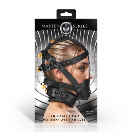 Strict Leather Adjustable Vegan Head Harness with Muzzle - Black, Lockable