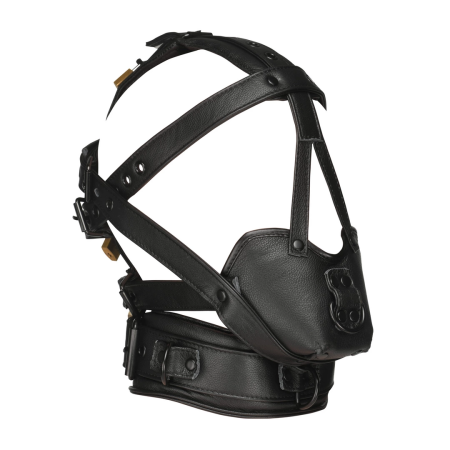 Master Series Leather Head Gear with Adjustable Muzzle - Black, Universal Fit