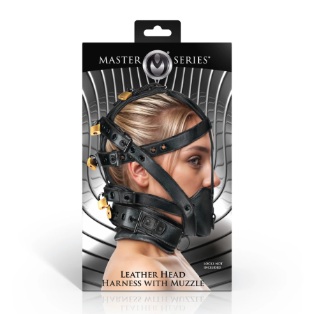 Master Series Leather Head Gear with Adjustable Muzzle - Black, Universal Fit