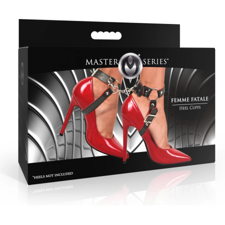Femme Fatale Heel Cuffs Black/Red - Adjustable Vegan Leather Ankle Straps