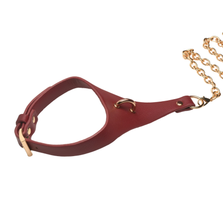 Blush Captivate Adjustable Vegan Leather Collar with Gold Chain Red/Gold