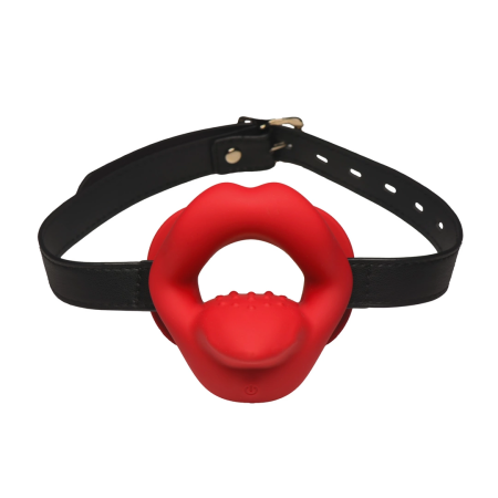 XR Brands Sissy Vibrating Oral Gag Red - Adjustable Silicone System