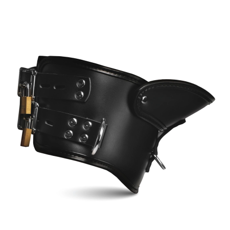 Rigid Locking Posture Collar with Chin Support Black Vegan Leather