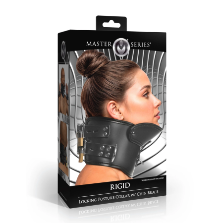 Rigid Locking Posture Collar with Chin Support Black Vegan Leather