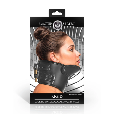Rigid Locking Posture Collar with Chin Support Black Vegan Leather