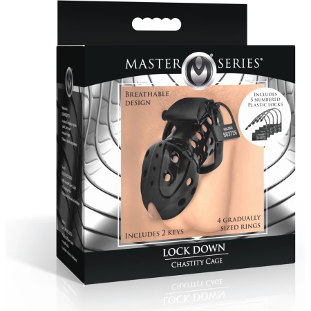 XR Brands Lock Down Black Chastity Cage Adjustable Fit System