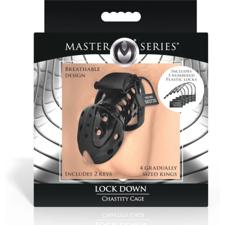 XR Brands Lock Down Black Chastity Cage Adjustable Fit System