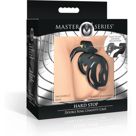 Hard Stop Double Ring System Secure Chastity Device Black Adjustable