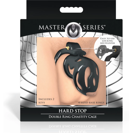Hard Stop Double Ring System Secure Chastity Device Black Adjustable