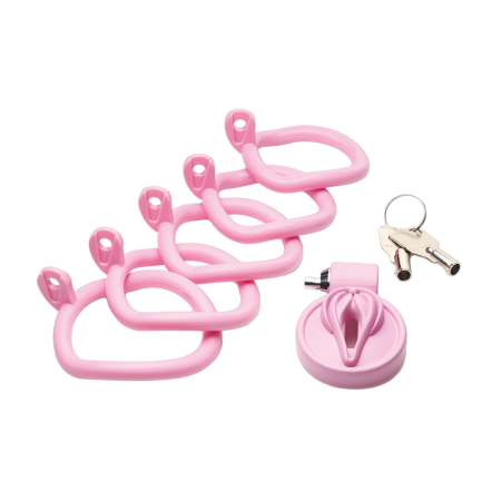 Pussification Pink Compact Chastity System with Adjustable Rings