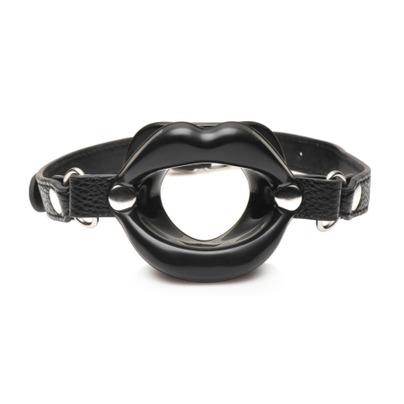 XR Brands Labios Jugosos Silicone Open Mouth Gag Black Adjustable Strap