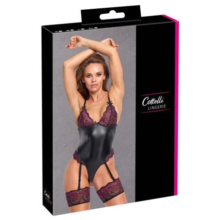 Cottelli Lingerie Suspender Body M Black-Pink Removable Garters