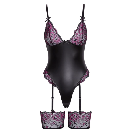 Cottelli Lingerie Suspender Body M Black-Pink Removable Garters