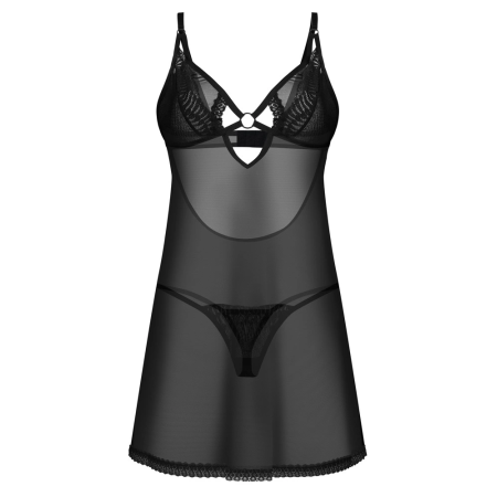 Obsessive Alliane Chemise L/XL Black - Adjustable Straps & Thong Set