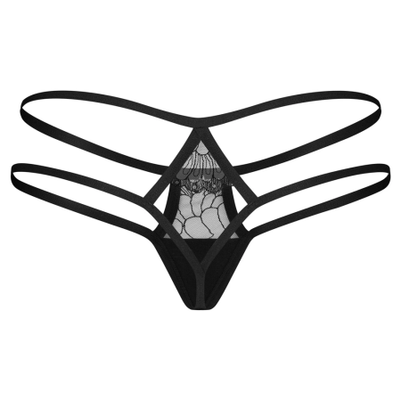 Obsessive Arrowel Thong 2XL/3XL Black Double Strap Lace Design