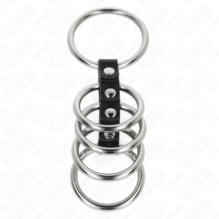 KINK Leather & Metal Restraint System - Adjustable 5-Ring Set, 3.7-5 cm
