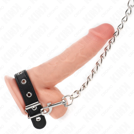 KINK Leather Ring with Adjustable Strap & Metal Chain 21.5x2cm Black