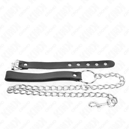 KINK Leather Ring with Adjustable Strap & Metal Chain 21.5x2cm Black