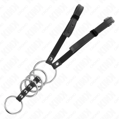 KINK Steel & Leather Ring Set 5 pcs with Adjustable Strap 112 cm