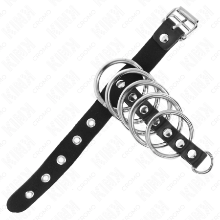KINK Leather Adjustable Lock Strap & 5 Metal Rings Set 21x2cm Black