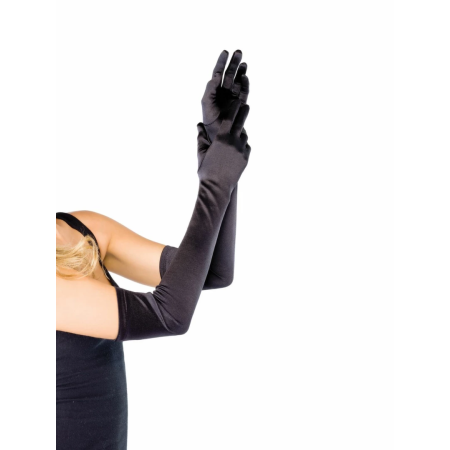 Leg Avenue Extra Long Satin Gloves Black Stretch 60cm