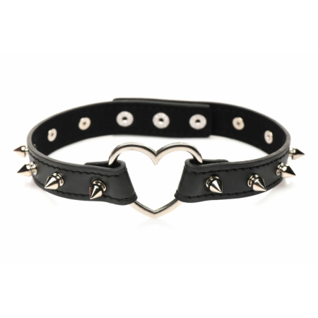 XR Brands Spiked Heart Choker Black Vegan Adjustable 42cm