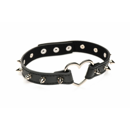 XR Brands Spiked Heart Choker Black Vegan Adjustable 42cm