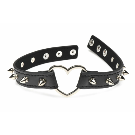 XR Brands Spiked Heart Choker Black Vegan Adjustable 42cm