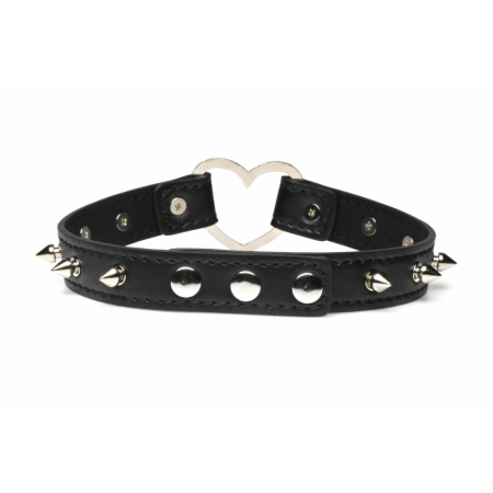 XR Brands Spiked Heart Choker Black Vegan Adjustable 42cm