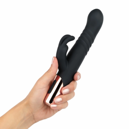 Rosy Gold Rabbit Vibrator Thrusting System Black 13cm USB Rechargeable