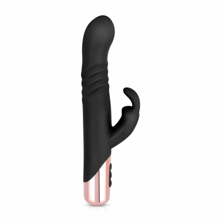 Rosy Gold Rabbit Vibrator Thrusting System Black 13cm USB Rechargeable
