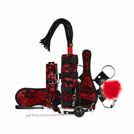 Bedroom Fantasies 8-Piece Lace & Leather Look Bondage Set Red