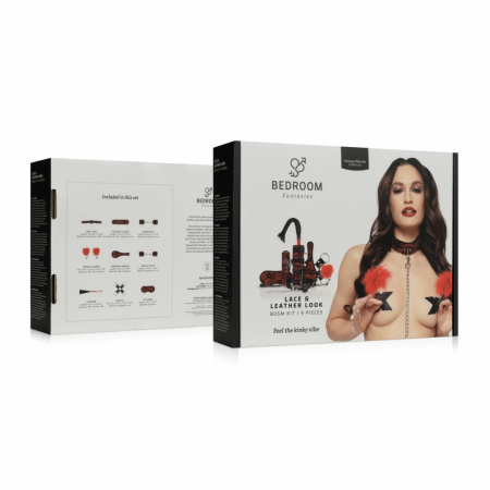 Bedroom Fantasies 8-Piece Lace & Leather Look Bondage Set Red