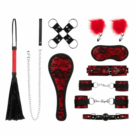 Bedroom Fantasies 8-Piece Lace & Leather Look Bondage Set Red