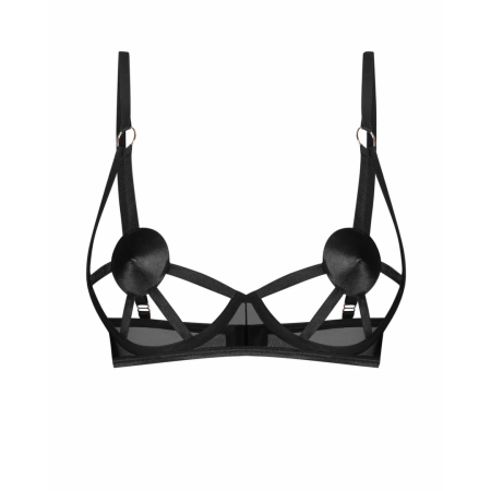 Obsessive Euridia Bra - Black, Geometric Straps, Rose Gold Details