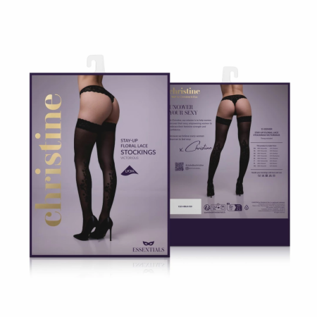 Victorious Luxury Stay-Up Stockings Black 15 Denier Floral Design
