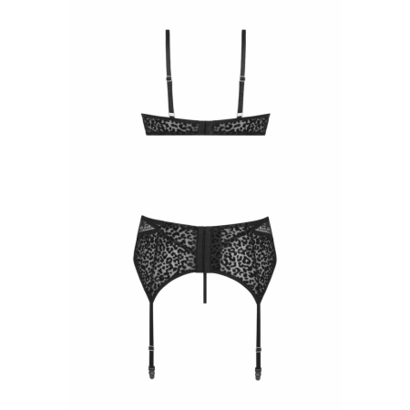 Vibrant Sanne 3-Piece Lingerie Set - Black Leopard Print & Lace, Adjustable Fit