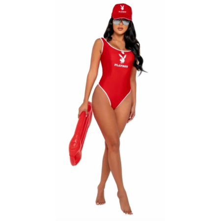Playboy Lingerie Beach Patrol Costume Set with Cap and Whistle, Black